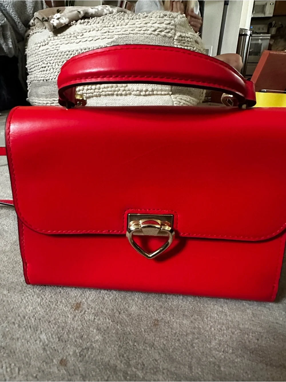 kate spade Red Top-Handle Satchel with Heart Clasp